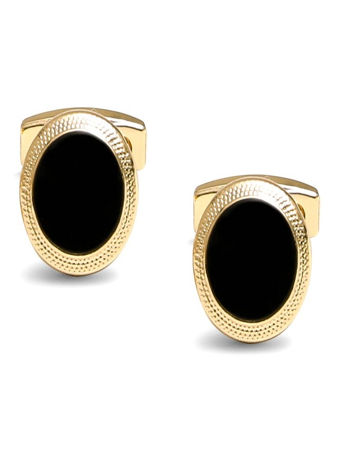 Peora Gold Plated Black Round Classic Cufflinks Bussiness & Occasion Gift for Men - Image 5
