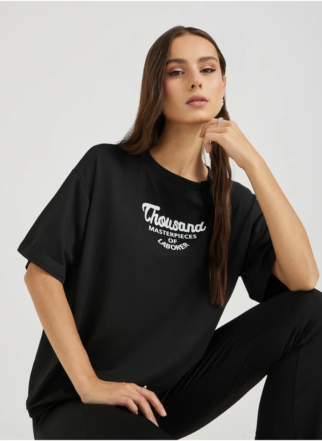 Take Two Take Two Typography Printed Short Sleeve T-Shirt and Leggings Co-Ords