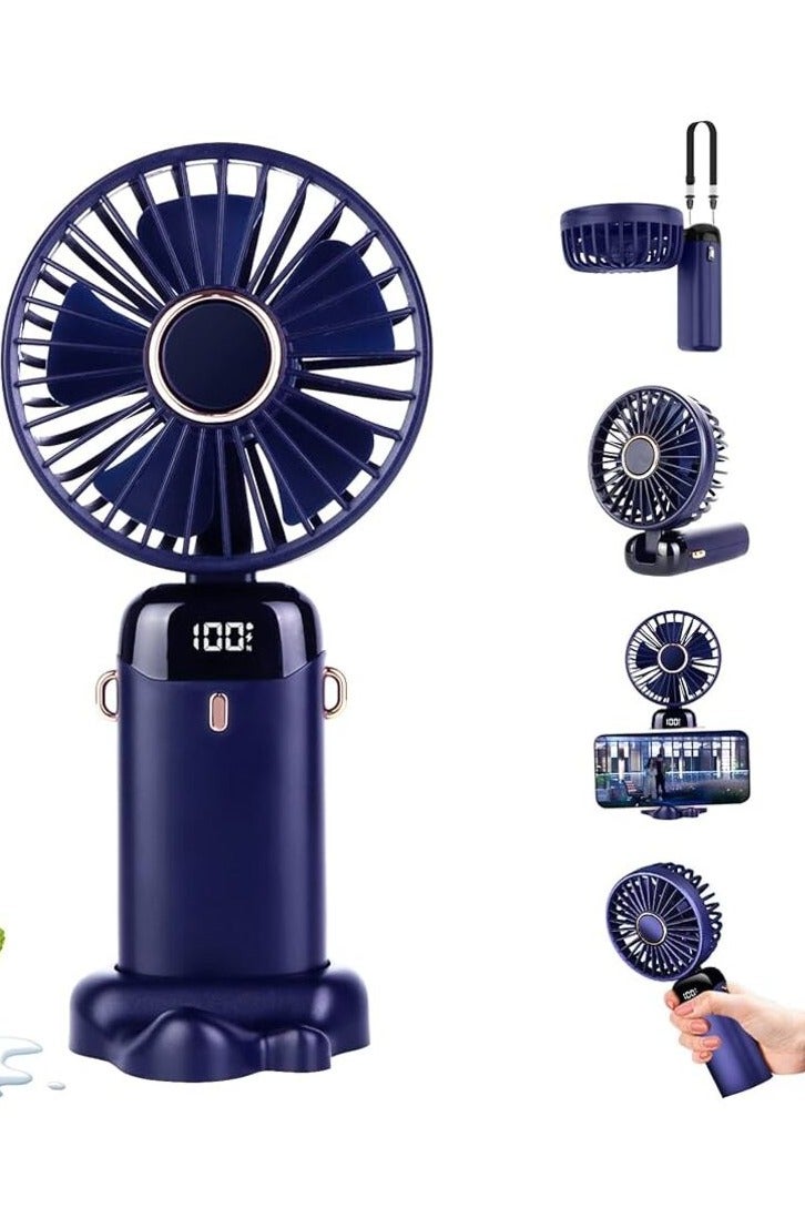 Portable Handheld Fan, Quiet Mini Fan, 5V/2A USB Rechargeable Battery Fan, Battery Powered Table Fan with 5 Speeds for Home, Travel, On-the-Go, Office