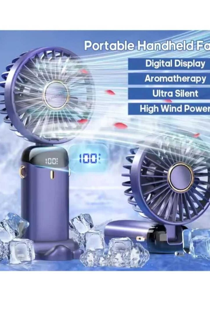 Portable Handheld Fan, Quiet Mini Fan, 5V/2A USB Rechargeable Battery Fan, Battery Powered Table Fan with 5 Speeds for Home, Travel, On-the-Go, Office