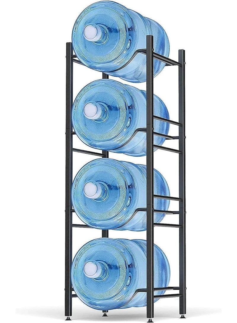 JIHAM 4 Tier Water Jug Rack Heavy Duty Metal Water Bottle Holder for 4 Gallon Bottles, Stackable Floor Standing Water Storage Organizer with Anti-Slip Pads, Easy to Assemble for Kitchen, Home & Office Black - Image 1