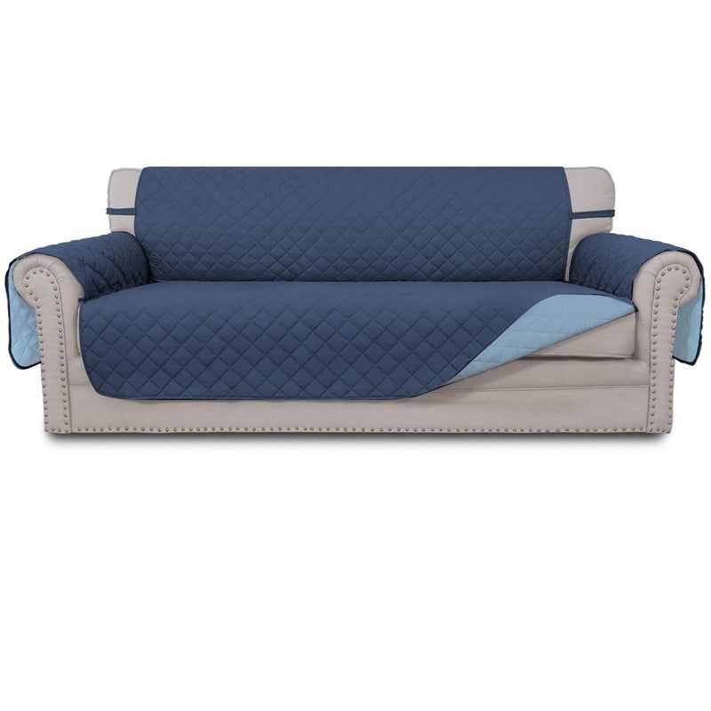 Easy-Going EasyGoing Reversible Couch Cover for 3 Cushion Couch Sofa Cover for Dogs Water Resistant Furniture Protector Cover with Foam Sticks Elastic Straps for Pet Cat Sofa Dark BlueLight Blue 