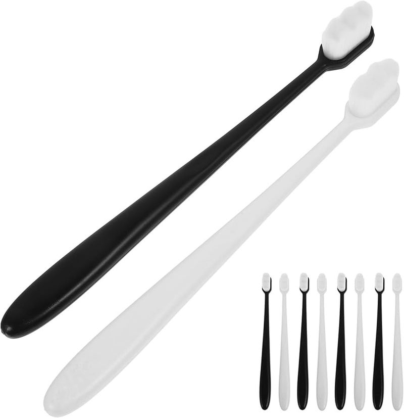 10 قطعة من فرشاة الأسنان ذات الشعيرات الناعمة فائقة النعومة لحماية اللثة، بتصميم مموج أبيض وأسود - Image 2