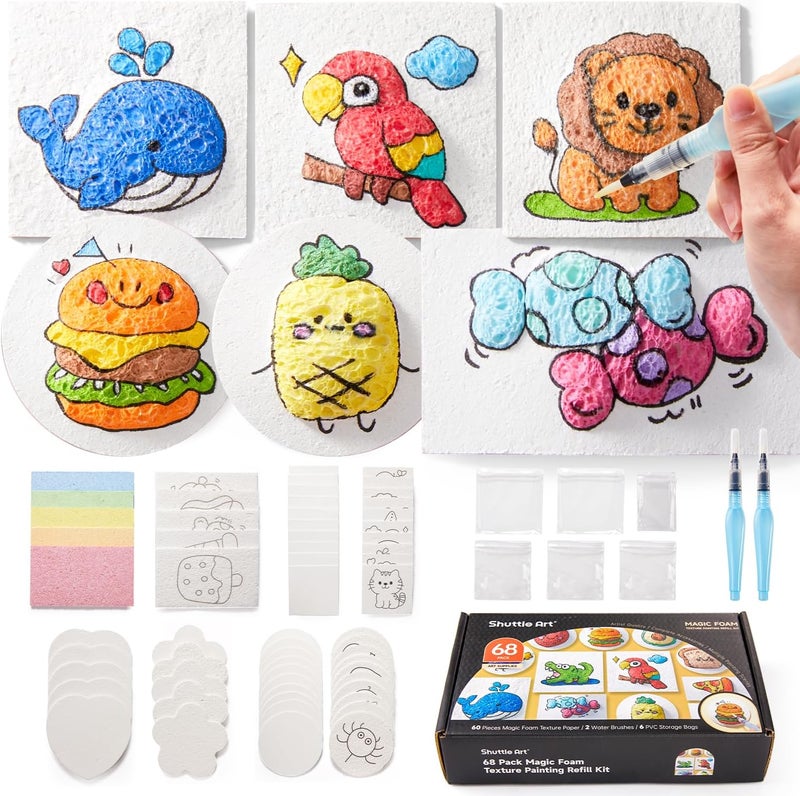 Shuttle Art 68 Pcs Magic 3D Foam Texture Painting Kit, Acrylic Paint Pens Set Including 68Pcs Foam Texture Paper - Image 1