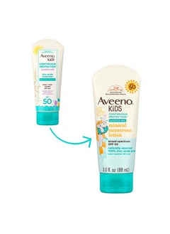 Aveeno Aveeno Kids Continuous Protection Zinc Oxide Mineral Sunscreen Lotion for Children's Sensitive Skin with Broad Spectrum SPF 50, Tear-Free, Sweat- & Water-Resistant, Non-Greasy, 3 fl. oz  - Image 2