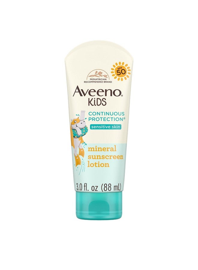 Aveeno Kids Continuous Protection Zinc Oxide Mineral Sunscreen Lotion for Children's Sensitive Skin with Broad Spectrum SPF 50, Tear-Free, Sweat- & Water-Resistant, Non-Greasy, 3 fl. oz - Image 1