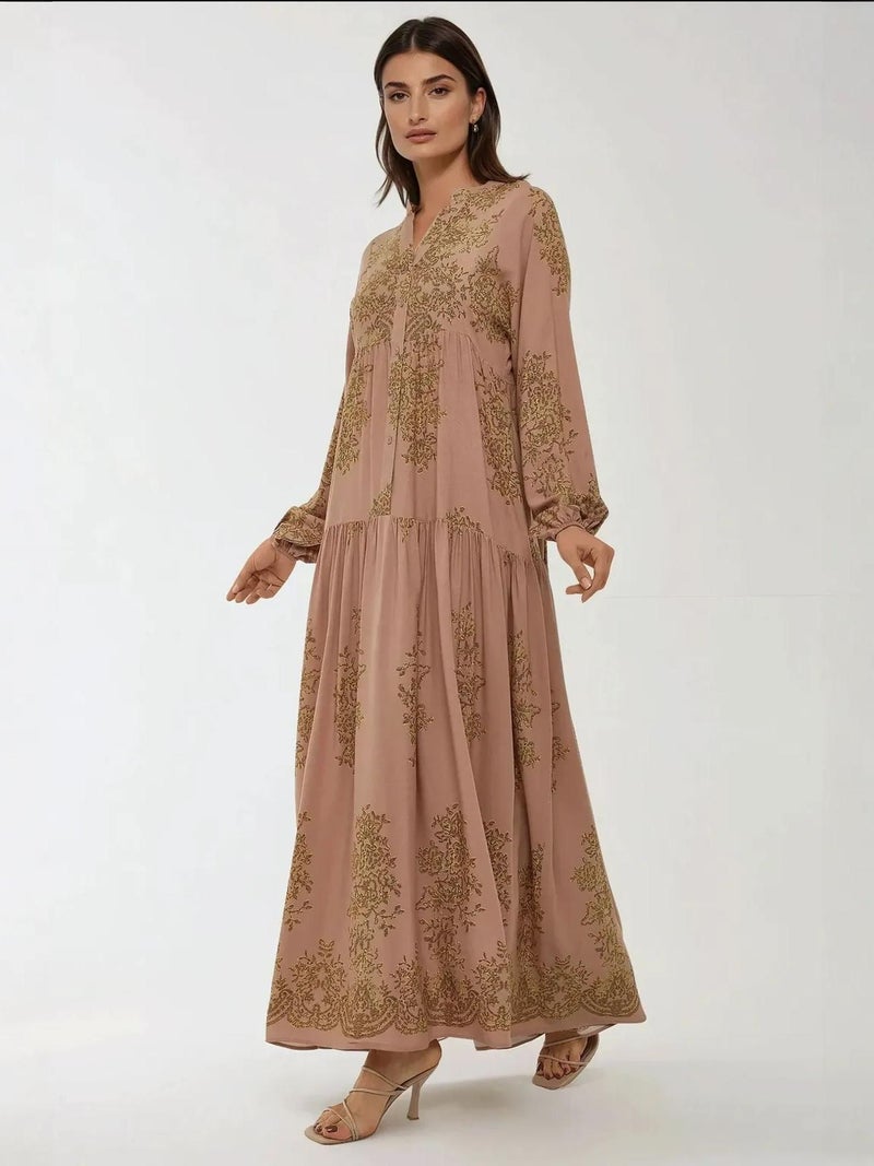 HICCUP Printed Viscon Maxi Dress with Shirt Collar - Image 4