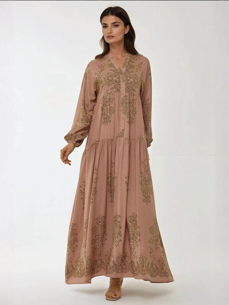 HICCUP Printed Viscon Maxi Dress with Shirt Collar - Image 1
