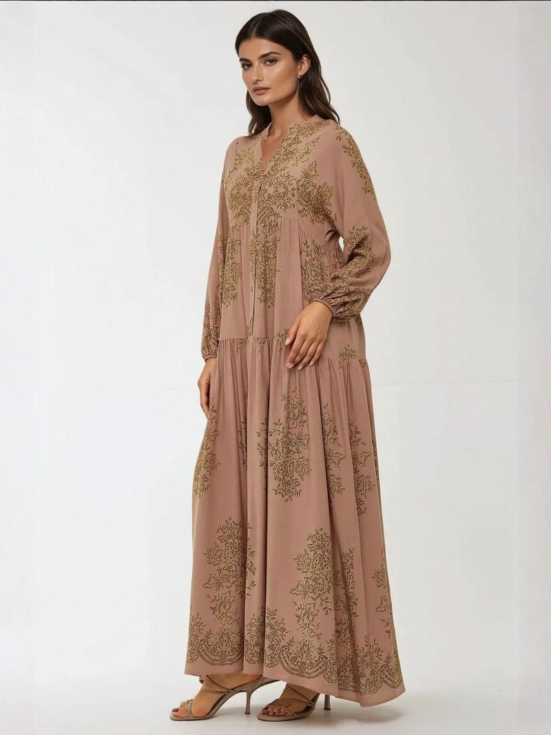 HICCUP Printed Viscon Maxi Dress with Shirt Collar - Image 3