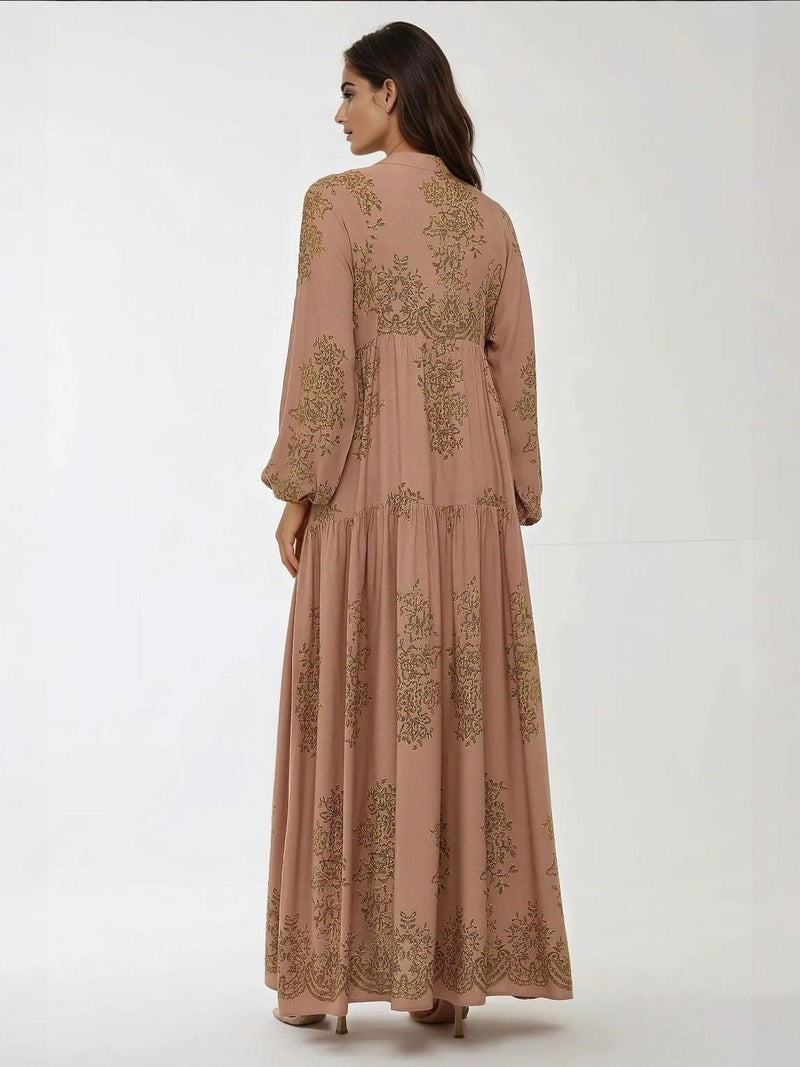 HICCUP Printed Viscon Maxi Dress with Shirt Collar - Image 5