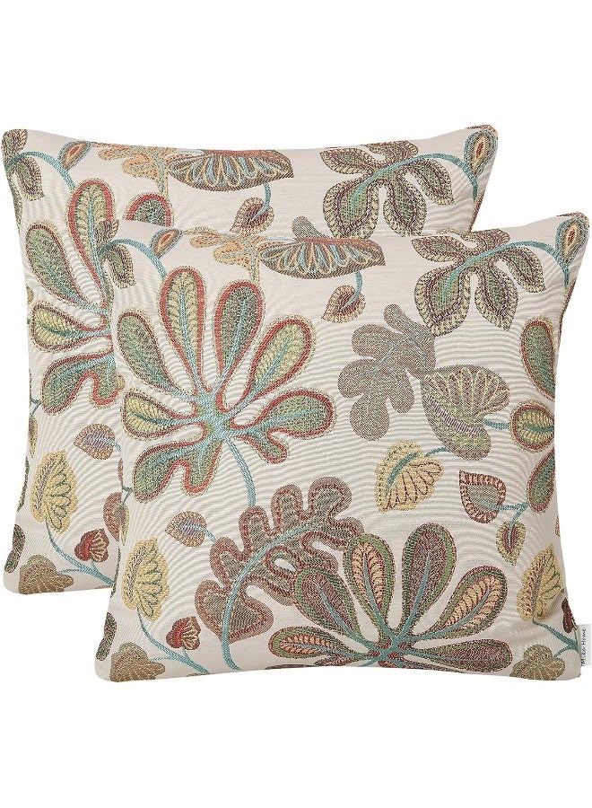 Mika Home Mika Home Set of 2 Jacquard Tropical Leaf Pattern Throw Pillow Covers Decorative Pillowcase 20X20 InchesTeal Cream  - Image 4