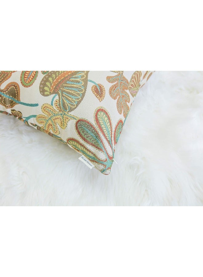 Mika Home Mika Home Set of 2 Jacquard Tropical Leaf Pattern Throw Pillow Covers Decorative Pillowcase 20X20 InchesTeal Cream  - Image 3