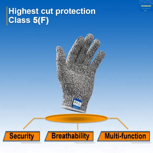 FreshDcart Level 5 Anti-Cut Resistant Gloves With Cut Proof Safety - Ideal For Industrial And Kitchen Use, Free Size, Grey, Polyethylene, Pack Of 1 - Image 3