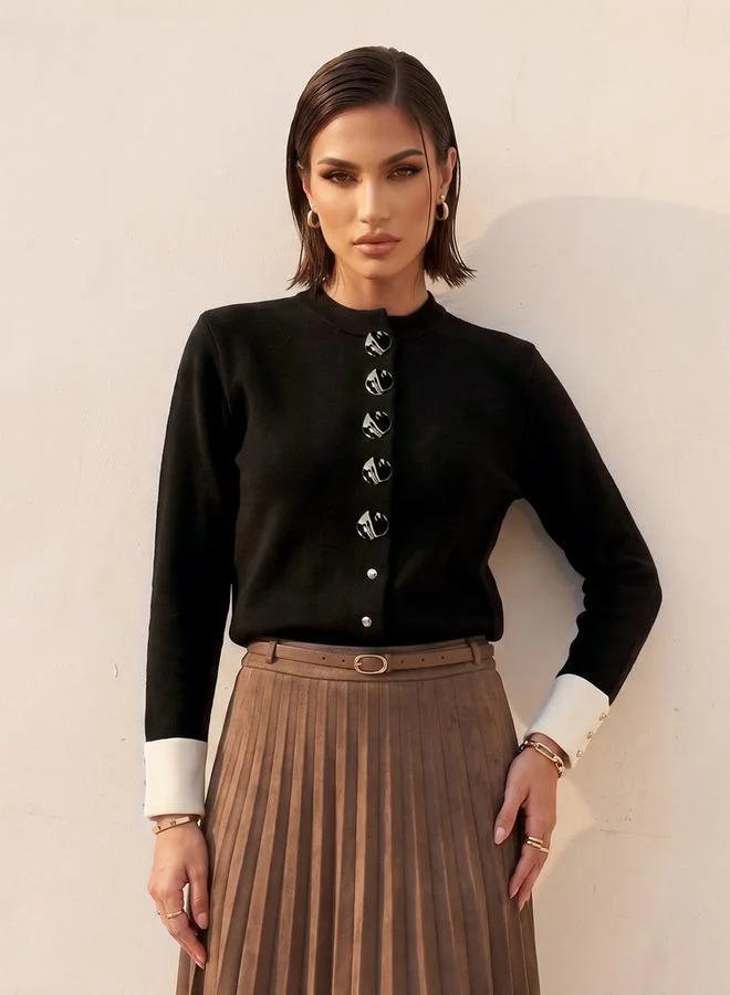 ايكونيك Iconic Textured Cardigan with High Neck