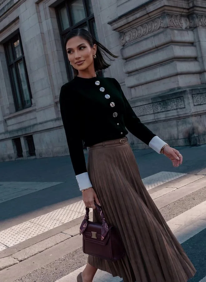 ايكونيك Iconic Textured Cardigan with High Neck