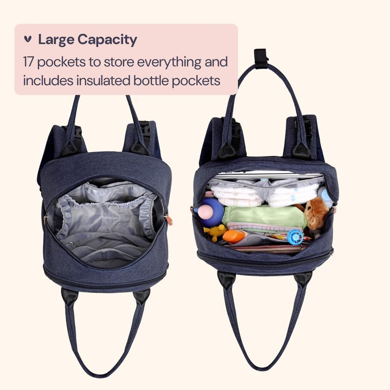 BabbleRoo Diaper Bag Backpack - Baby Essentials Travel Tote - Multi Function Water Resistant Diaper Bag, Travel Essentials Baby Bag with Changing Pad, Stroller Straps & Pacifier Case - Navy Blue - Image 3