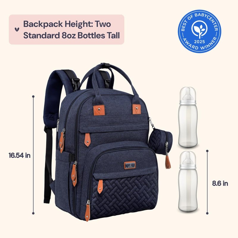 BabbleRoo Diaper Bag Backpack - Baby Essentials Travel Tote - Multi Function Water Resistant Diaper Bag, Travel Essentials Baby Bag with Changing Pad, Stroller Straps & Pacifier Case - Navy Blue - Image 2