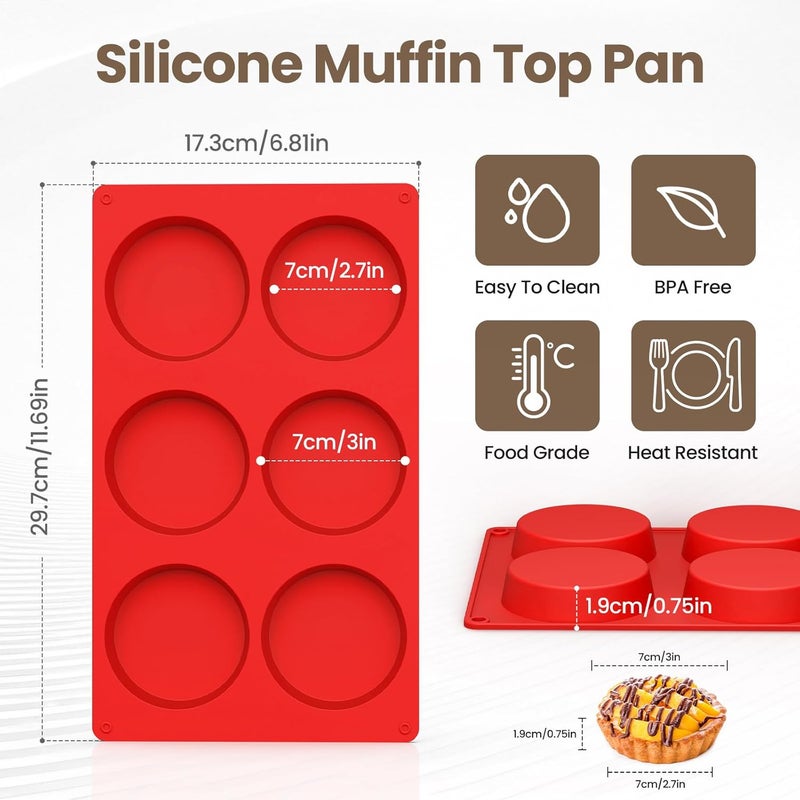 Redfly Silicone Egg Molds for Breakfast Sandwiches 2 Pcs, Non Stick 3 Inch Egg Bites Baking Pans, Silicone Muffin Pans for Baking, Round Muffin Top Pan for Whoopie Pie Pan, Tarts, Quiche - Image 2