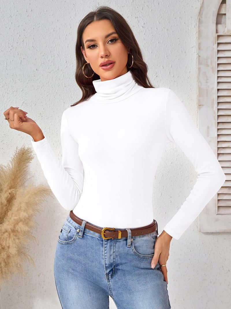 ACIEMR Women's Turtle Neck Shirts - Soft Slim Fit Long Sleeve Tops, Lightweight Turtleneck Tees for Work, Casual Streetwear & Travel White X-Large - Image 2