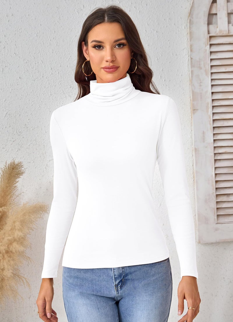 ACIEMR Women's Turtle Neck Shirts - Soft Slim Fit Long Sleeve Tops, Lightweight Turtleneck Tees for Work, Casual Streetwear & Travel White X-Large - Image 4