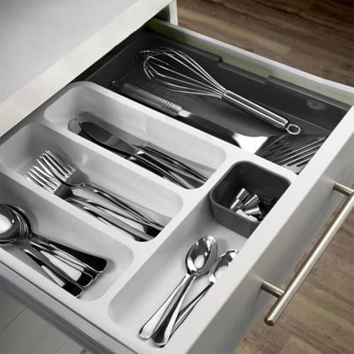 SUKHAD Utensil Cutlery Storage Drawer Tray Spoon, Knife & Cutting Tool Organizer, 38 X 29 X 5.5 Cm, Grey, Blue - Image 5