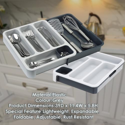 SUKHAD Utensil Cutlery Storage Drawer Tray Spoon, Knife & Cutting Tool Organizer, 38 X 29 X 5.5 Cm, Grey, Blue - Image 2
