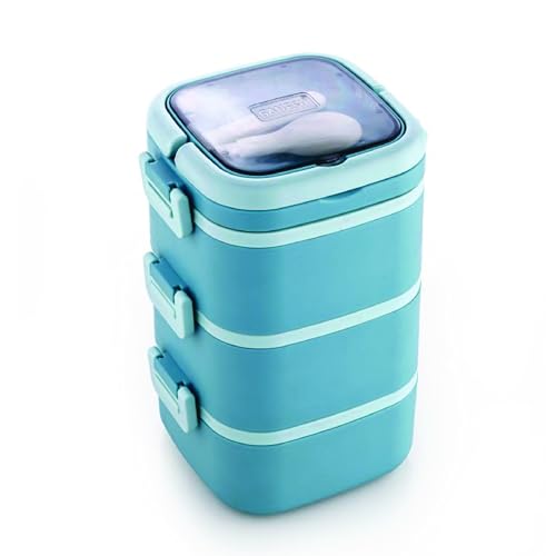 Ganesh 3 Compartment Cubex Insulated Food Container with Attractive Spoon - Airtight Leak-Proof Lunch Box for Office, School, Picnic 1140ml- Green - Image 1