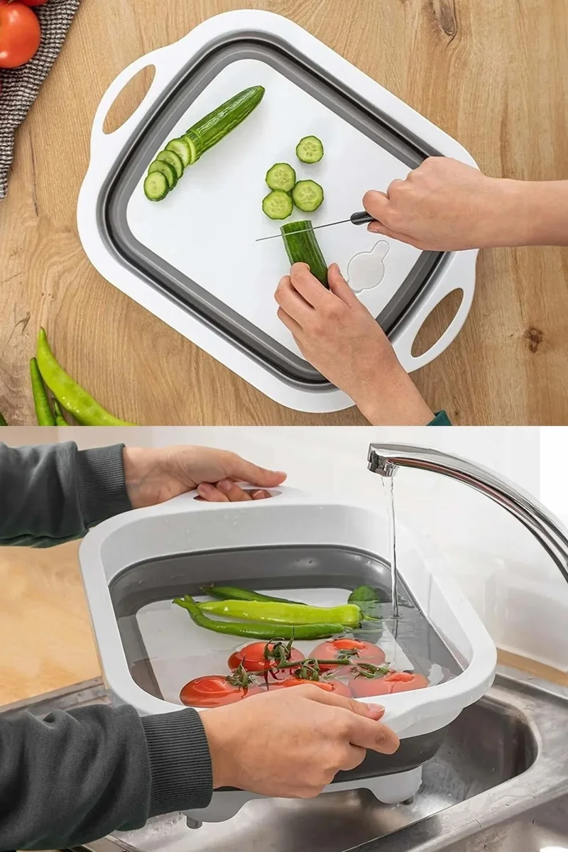 Pikas Foldable Cutting Board - Basin with Strainer - Accordion Cutting Board