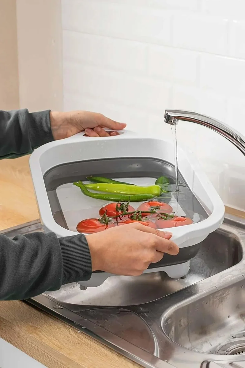 Pikas Foldable Cutting Board - Basin with Strainer - Accordion Cutting Board