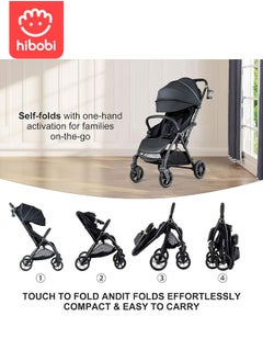 hibobi Hibobi Luxury Auto-Folding Lightweight Travel Stroller – Cabin-Approved｜Removable & Machine-Washable｜Multi-Position Recline｜Shock Absorption System｜Puncture-Proof PU Wheels｜For Ages 0–4｜Supports up to 60kg  - Image 3