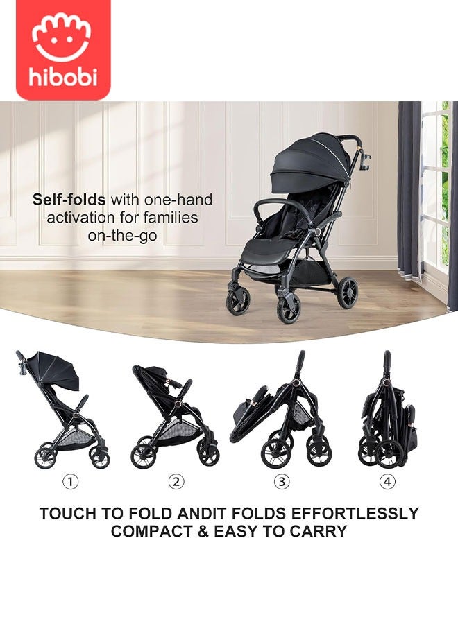 hibobi Stroller Travel Lightweight Auto Fold - Fits Airplane Overhead Bins, One Hand Push Fold, 5.8kg, 4 Wheel Suspension, Removable Washable Seat for Baby & Toddler 0-4 Years - Image 2