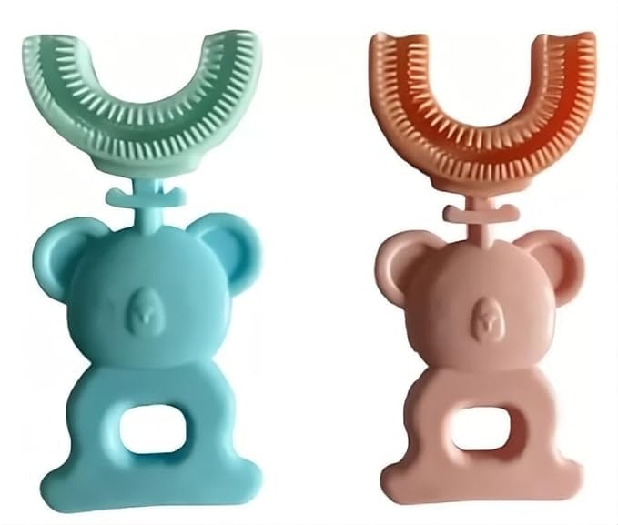 Istore Multipurpose 360° Oral Teeth Cleaning Tools, Mouth-Cleaning Silicone Clean Brushing Kids Teeth Dental Care Hand U Shape Toothbrush (Pack of 2 -Multicolor) - Image 3
