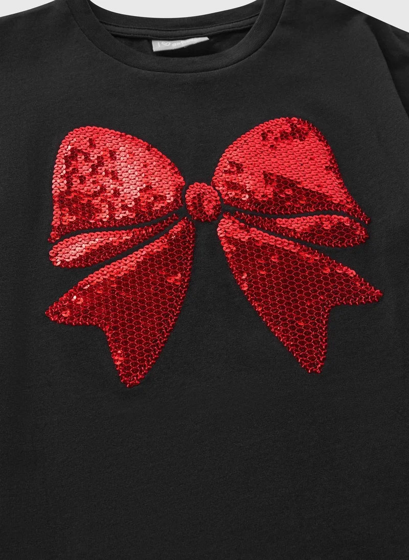 Matalan Girls Black Sequin Bow T-Shirt