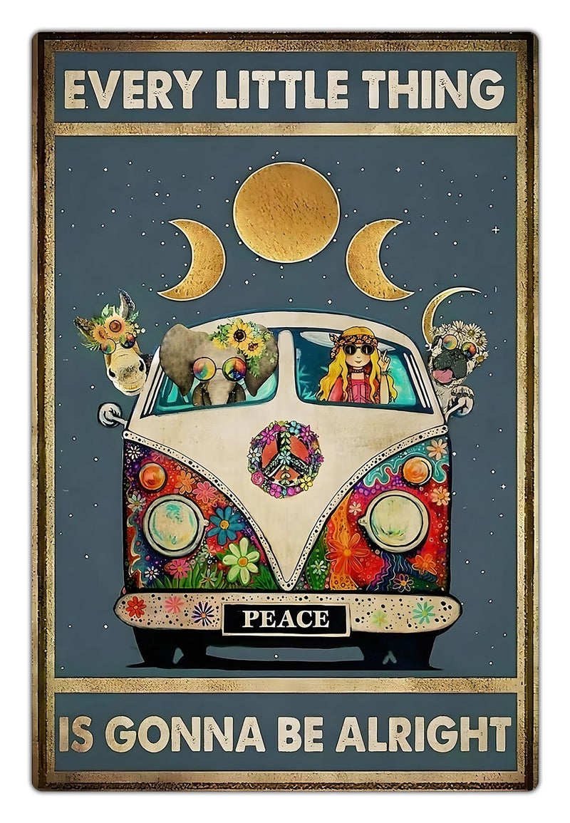 Retro Hippie Decor Wall Art Poster Every Little Thing is Gonna Be Alright Vintage Metal Sign Perfect for 70s Themed Rooms and Cool Poster Collections 12 8 Inch 955