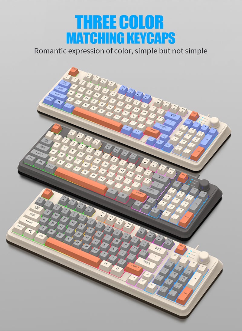 XUNFOX 94-Key Wired Keyboard - Membrane Keyboard - Gaming Keyboard - Office Keyboard - Built-in Volume Adjustment Knob - RGB Light Effect - Computer Keyboard  - Image 2