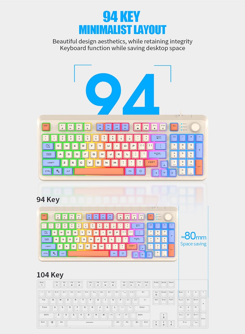 XUNFOX 94-Key Wired Keyboard - Membrane Keyboard - Gaming Keyboard - Office Keyboard - Built-in Volume Adjustment Knob - RGB Light Effect - Computer Keyboard  - Image 5