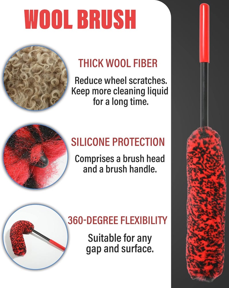 ESEWALAS 4 Pack Car Detailing Brushes,Car Wheel Brush Set, Car Cleaning Brush Kit Include 2X Soft Wheel Cleaning Brush,Detailing Brush and Stiff Tire Brush,Wheel Cleaner Brush - Image 4