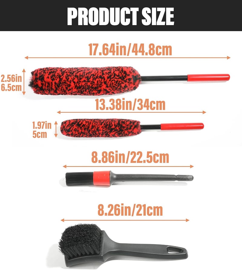 ESEWALAS 4 Pack Car Detailing Brushes,Car Wheel Brush Set, Car Cleaning Brush Kit Include 2X Soft Wheel Cleaning Brush,Detailing Brush and Stiff Tire Brush,Wheel Cleaner Brush - Image 2