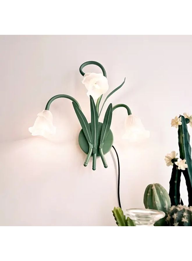 Green French Countryside USB Powered Wall Lamp With Floral Glass Design For Bedroom Living Room And Study Decor - Image 5
