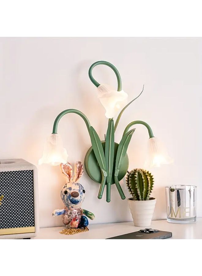 Green French Countryside USB Powered Wall Lamp With Floral Glass Design For Bedroom Living Room And Study Decor - Image 1