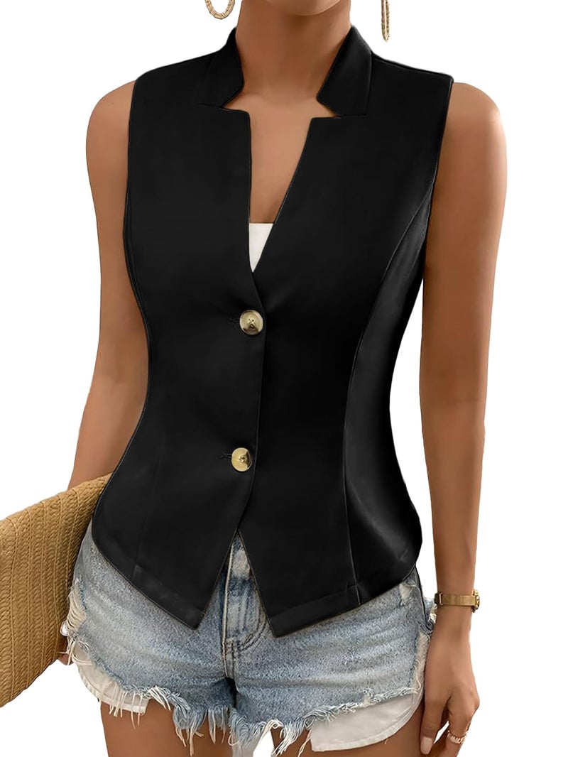 Mina Self Sleeveless Vest Tops For Women 2025 Summer Black Lightweight Fashion Trendy Business Casual Cute Womens Suit Vests Womens Light Jackets Work Office Beach Vacation Clothes Outfits Black S
