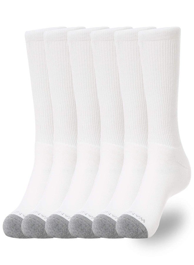 WANDER Men's Cushion Crew Socks 6-Pack Running Socks Men Cotton Athletic Sport Work Shoes White 9-12 - Image 1