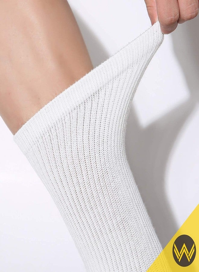 WANDER Men's Cushion Crew Socks 6-Pack Running Socks Men Cotton Athletic Sport Work Shoes White 9-12 - Image 2