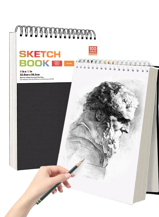 100 ورقة دفتر رسم، لوحة رسم مع غلاف معدني، سهلة التمزيق، 100 جرام/68 رطل، ورق رسم، مناسب للأقلام الملونة والجرافيتية والفحم والباستيل الزيتي - Image 1