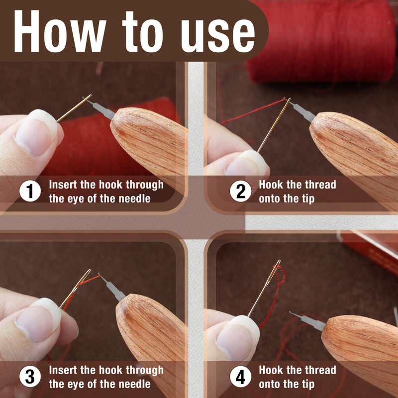 Savina Handmade Needle Threader for Hand Sewing - Hardwood Handle with Stainless Steel Hook (1cm Extended) for Easy Threading - Works with Sewing Machines & Small Eye Needles (Needle Threader) - Image 5
