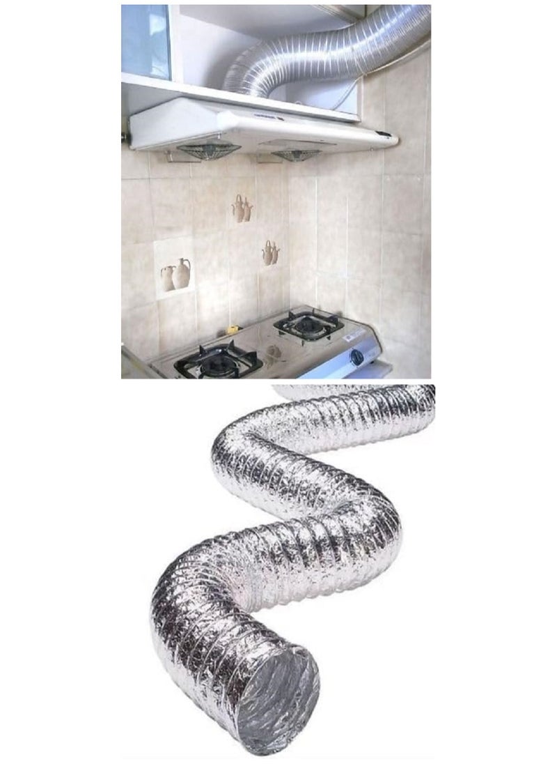 A hobby or chimney that expands to 5 meters and a diameter of 5 inches (12.55 cm) of thermally expandable aluminum for the kitchen hood, gas heater and air conditioner + a special thermal paste roll of 23 yards + a hobby hood with a button to control the opening and closing