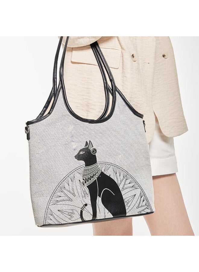 British Museum Gaia Anderson Cat Series Commuter Tote Bag Single Shoulder Bag Grey Gift For Girls On Qixi Valentine's Day - Image 2