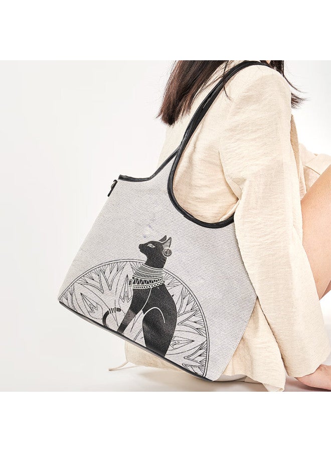 British Museum Gaia Anderson Cat Series Commuter Tote Bag Single Shoulder Bag Grey Gift For Girls On Qixi Valentine's Day - Image 1
