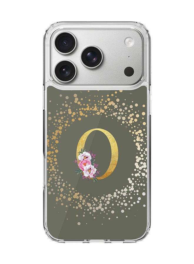 Stylizedd Classic Clear MagSafe Case for iPhone 17 Pro , Hybrid Soft Case Flexible Edges Anti Drop TPU PC Gel Thin Transparent Cover [ Designed for iPhone 17 Pro ] - Custom Monogram Initial Letter Floral Pattern Alphabet - O  (Olive Green )
