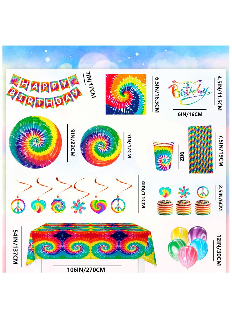 FRUITFUL PARTY Multicolor Tie Dye Birthday Party Supplies for 16 Guests, Tie Dye Disposable Party Tableware Tie Dye Theme Decorations  - Image 3